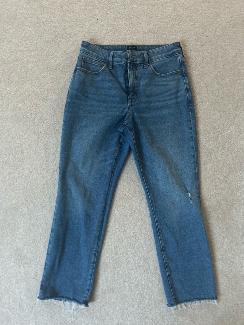 J. Crew Straight-Leg Jeans in Medium Blue with Raw Hem